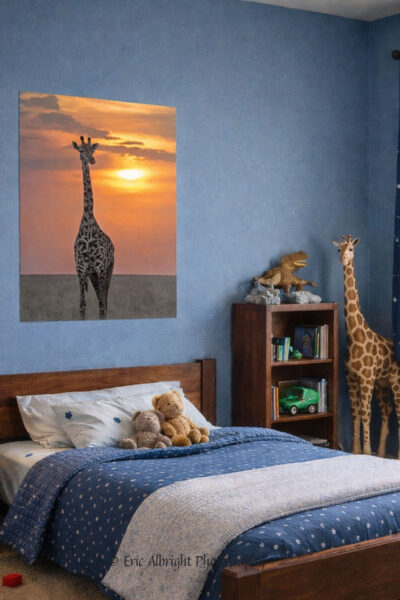 Insert this photo as a poster on the walls of a child's bedroom, with windows,